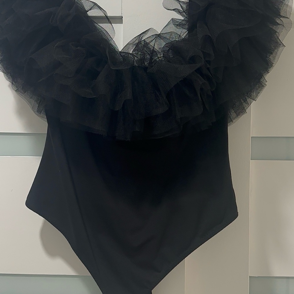 Free People Black Ruffled Bodysuit